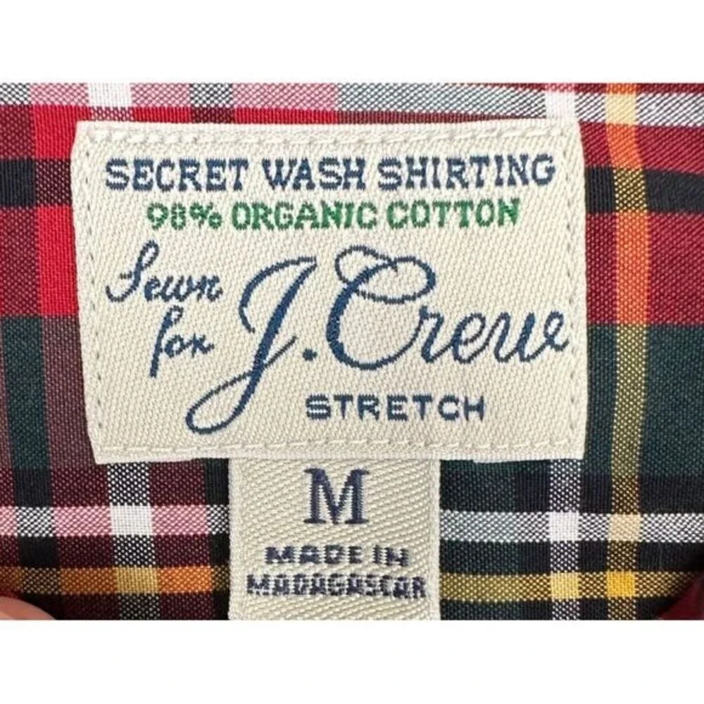 J Crew Shirt Mens Medium Black Multi Plaid Organic Cotton Blend Slim Button Down